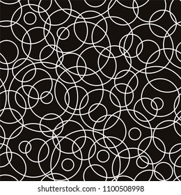Vector seamless pattern with bubbles. Abstract black background with white circles