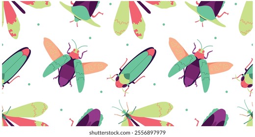 Vector Seamless Pattern Bugs Beetles Cartoon Illustration Isolated