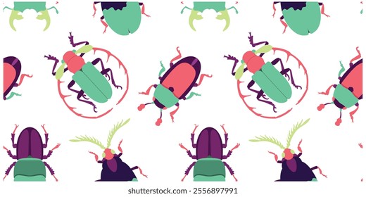 Vector Seamless Pattern Bugs Beetles Cartoon Illustration Isolated