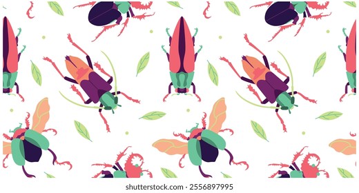 Vector Seamless Pattern Bugs Beetles Cartoon Illustration Isolated