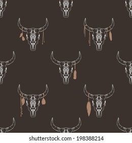 Vector seamless pattern with bull skull