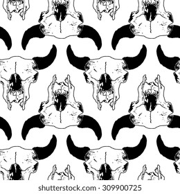 Vector seamless pattern with bull skull