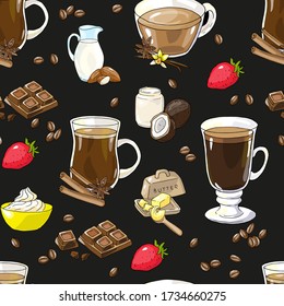 Vector seamless pattern bulletproof cofee