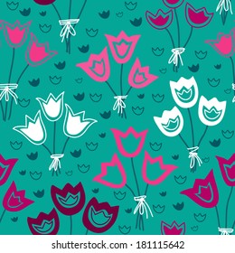 Vector  seamless pattern with bunches of tulips. 