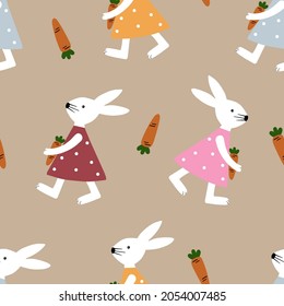 Vector seamless pattern with bunnies and carrots