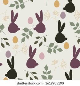 Vector seamless pattern with bunnies and chicken for Easter and other users. Design element. Floral elements.