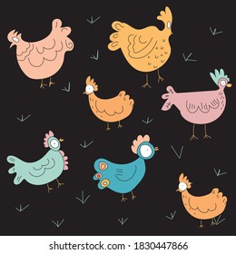 Vector seamless pattern with bunnies and chicken for Easter and other users. Design element.