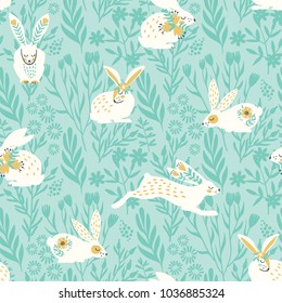 Vector seamless pattern with bunnies for Easter and other users. Design element.