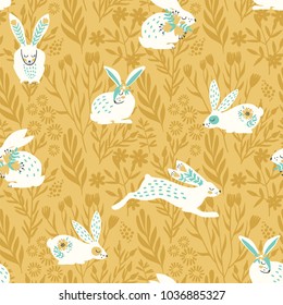 Vector seamless pattern with bunnies for Easter and other users. Design element.