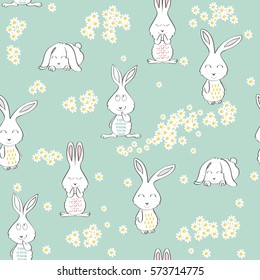 Seamless Woodland Pattern Cute Bunny Design Stock Vector (Royalty Free ...