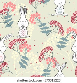 Vector seamless pattern with bunny and rowan