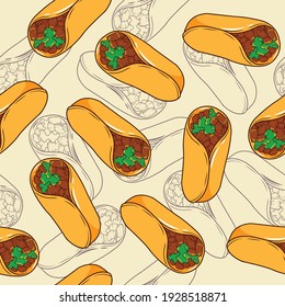 Vector seamless pattern with burritos