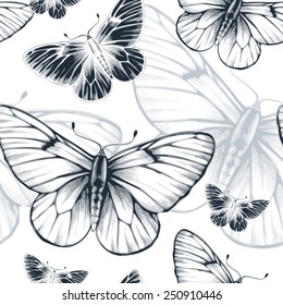 Vector seamless pattern with  butterflies. Background for for fabrics, textiles, paper, wallpaper, web pages, wedding invitations. Vintage style.