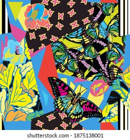 vector seamless pattern with butterflies. Colorful bright summer silhouette line drawing . Abstract seamless. Background composition template vector for modern style.