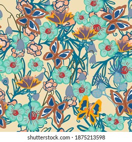 vector seamless pattern with butterflies. Colorful bright summer silhouette line drawing . Abstract seamless. Background composition template vector for modern style.