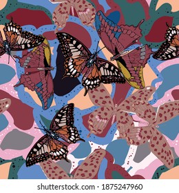 vector seamless pattern with butterflies. Colorful bright summer silhouette line drawing . Abstract seamless. Background composition template vector for modern style.