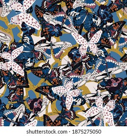 vector seamless pattern with butterflies. Colorful bright summer silhouette line drawing . Abstract seamless. Background composition template vector for modern style.