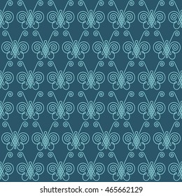 Vector seamless pattern with butterflies. Cute linear background. Decorative blue illustration for print, web