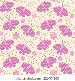 Vector seamless pattern with butterflies. Decorative background for print, web. Cute orange illustration