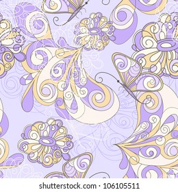 vector seamless pattern with butterflies and flowers, can be used as pattern, background, or wrapping paper