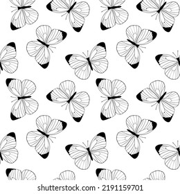 vector seamless pattern with butterflies, hand drawn background