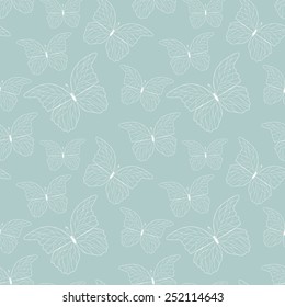 Vector seamless pattern with butterflies. Linear pastel texture. Soft subtle texture