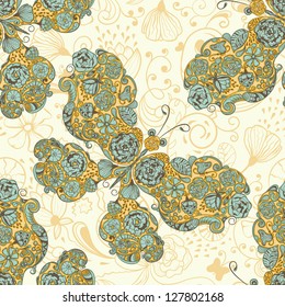 Vector seamless pattern with  butterflies made of flowers