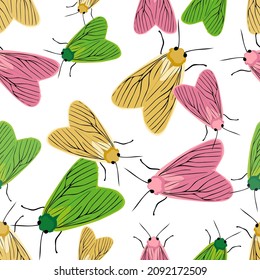 Vector seamless pattern of butterflies and moths on white background,hand drawn picture