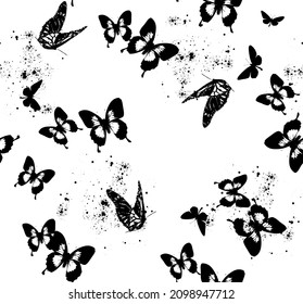 Vector seamless pattern with butterflies on a white background.