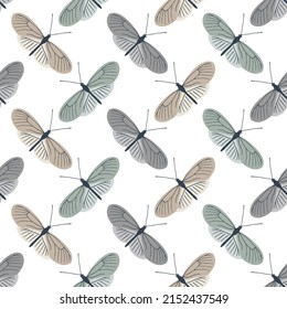 Vector seamless pattern with butterflies on white background.