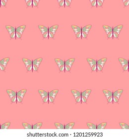Vector seamless pattern with butterflies. Pink background