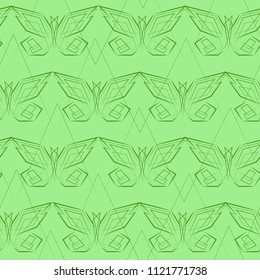 Vector seamless pattern with butterflies. Stylish green graphic texture.