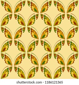 vector seamless pattern with butterflies with yellow background