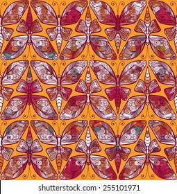 Vector seamless pattern with butterfly. Art nouveau seamless ornament.