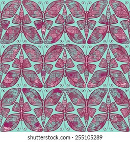 Vector seamless pattern with butterfly. Art nouveau seamless ornament.