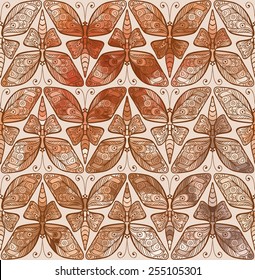 Vector seamless pattern with butterfly. Art nouveau seamless ornament. 