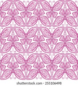 Vector seamless pattern with butterfly. Art nouveau seamless ornament.