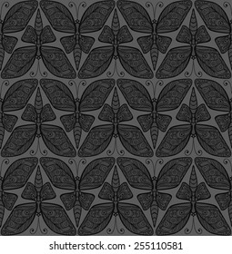 Vector seamless pattern with butterfly. Art nouveau seamless ornament.