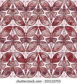 Vector seamless pattern with butterfly. Art nouveau seamless ornament.