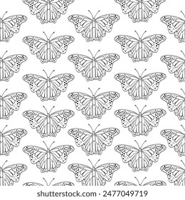 Vector seamless pattern with butterfly monarch. Vintage elegant clipart. Flying dream. Spring and tropical cartoon butterfly. Isolated. Black silhouette for circuit