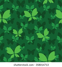 Vector seamless pattern with butterfly on dark green background. wallpaper