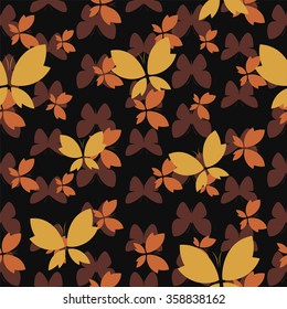 Vector seamless pattern with butterfly on black background.