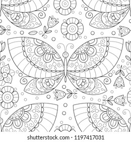 Vector seamless pattern with butterflys and flowers.