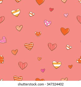 Vector seamless pattern by Valentine's Day with hearts on pink  background.