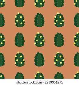 Vector seamless pattern with cacti. Desert plants, blooming succulents.  Texture with green cactus.