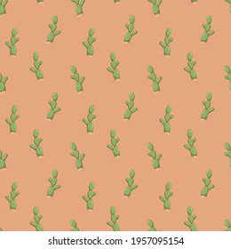 Vector seamless pattern with cacti. Natural summer print. Flat cute illustration.