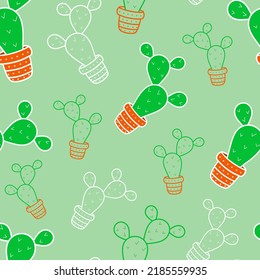 Vector seamless pattern with cacti on a green background