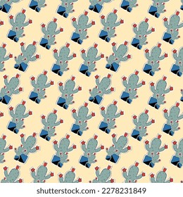 Vector seamless pattern with cacti.Bright repeating texture with green cacti.hand drawn background with desert plants