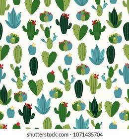 Vector Seamless Pattern with Cactus. 