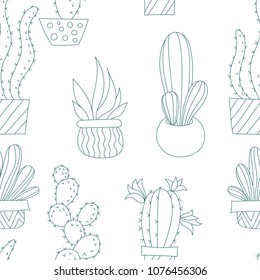 Vector Seamless Pattern with Cactus